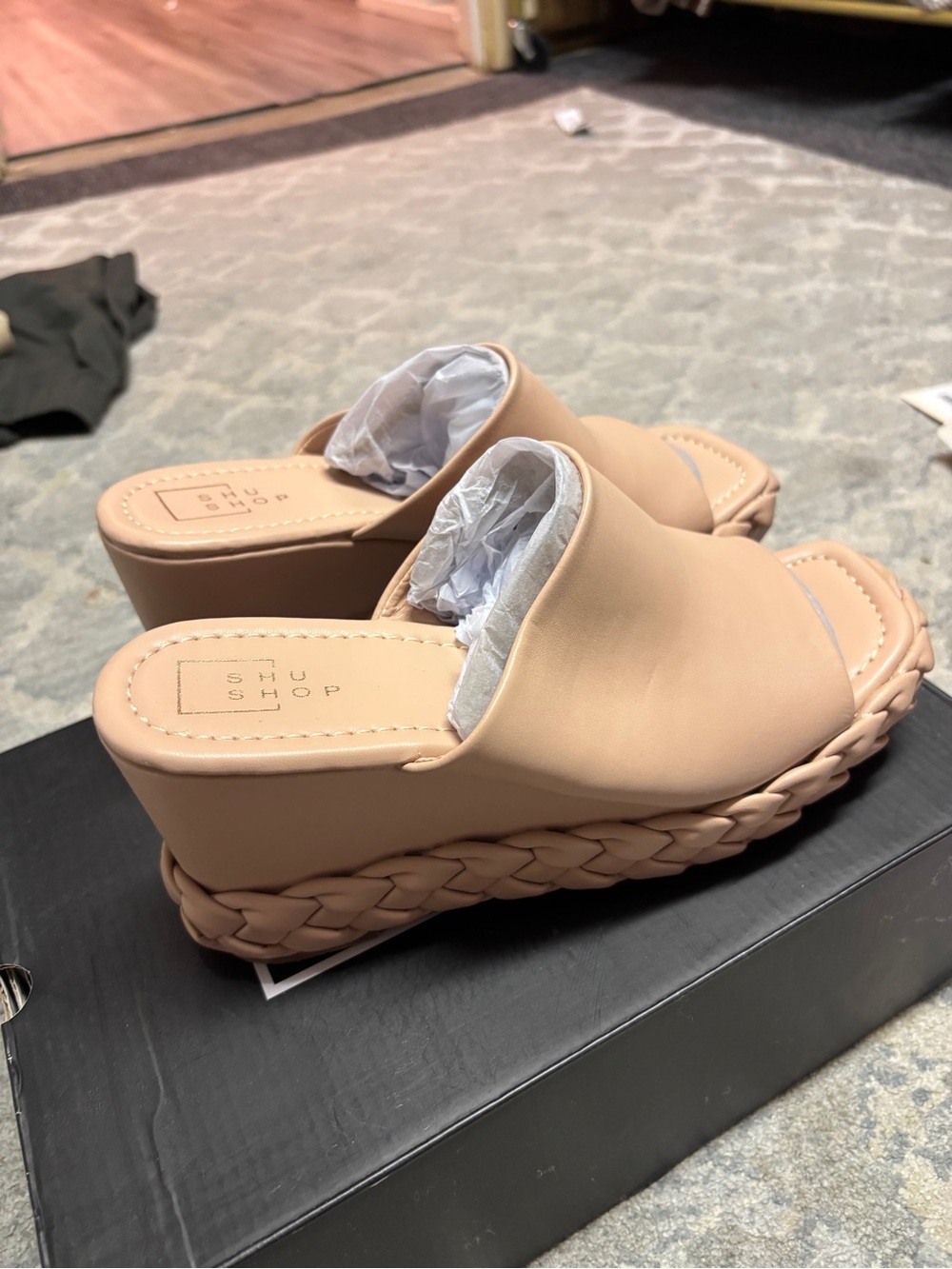 ShuShop Women's Nude Braided Wedge heel sandals